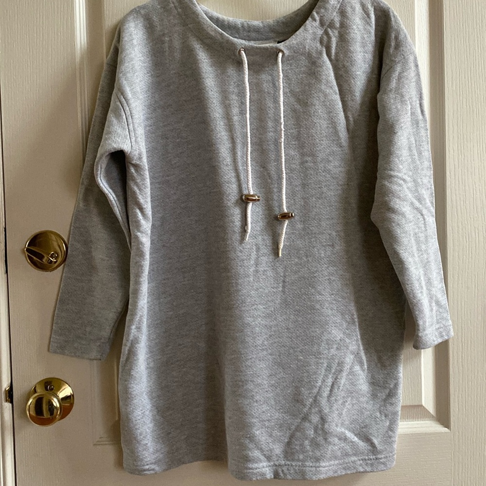 Relax fit long sleeve crewneck straw string sweatshirt tunics